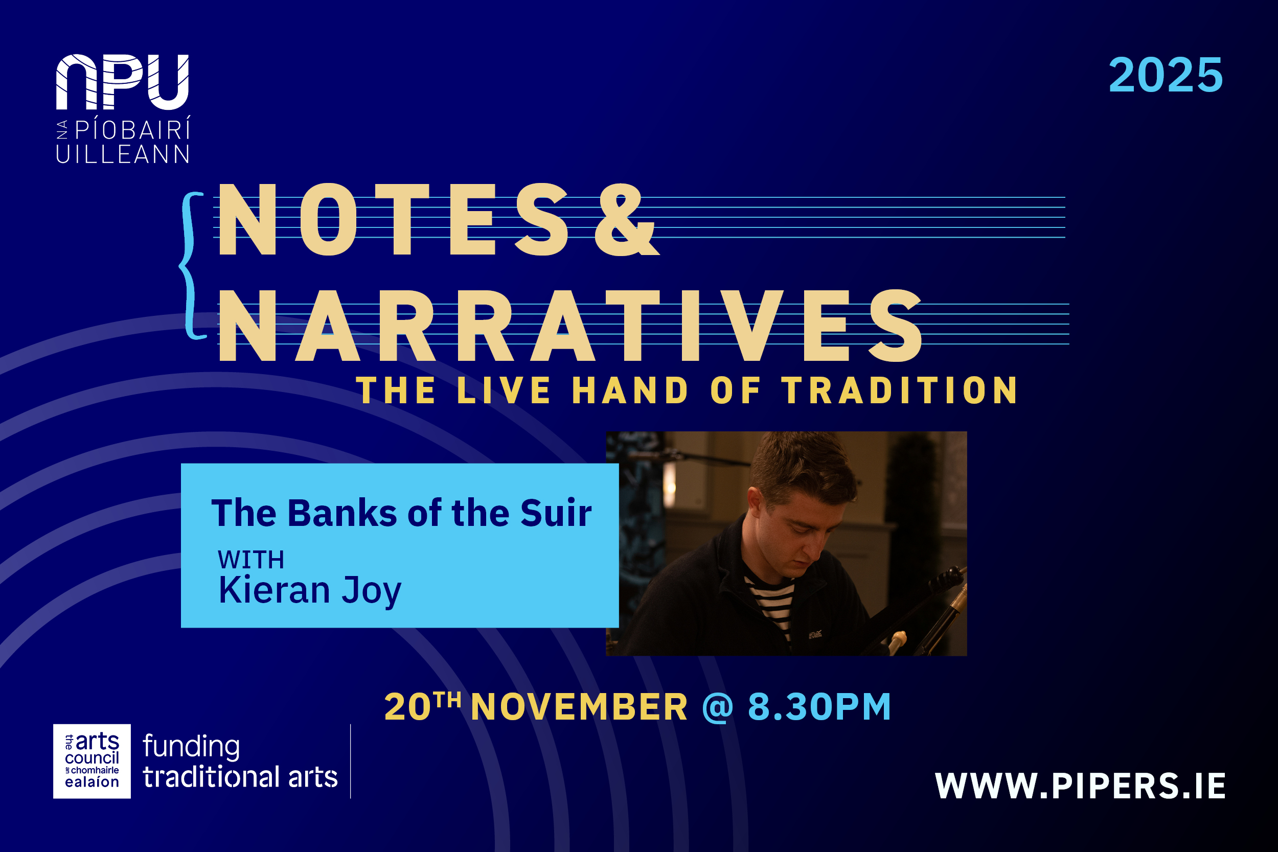 251120 Notes & Narratives Event listing graphic with photo of Kieran Joy and title